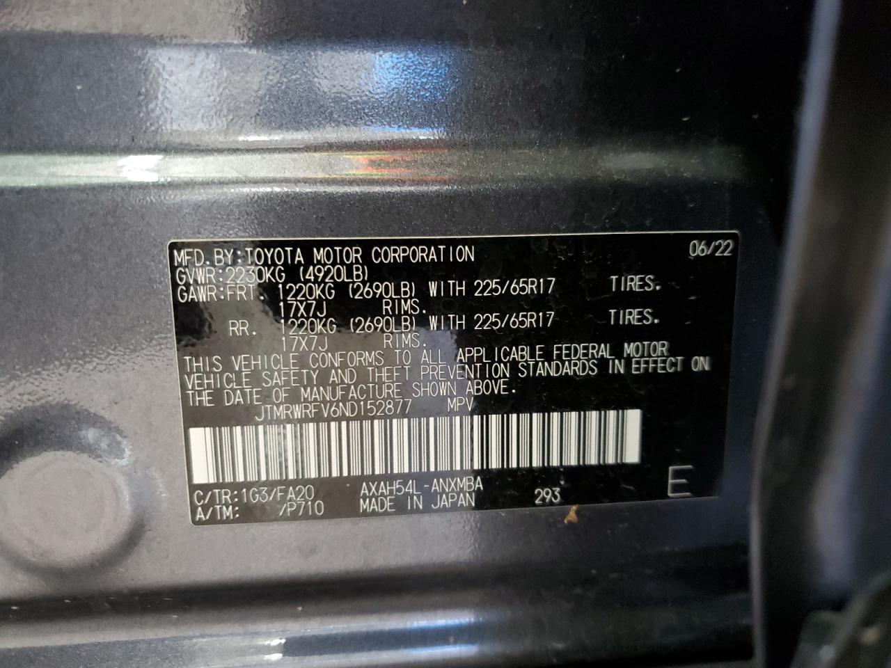 JTMRWRFV6ND152877 2022 Toyota Rav4 Xle