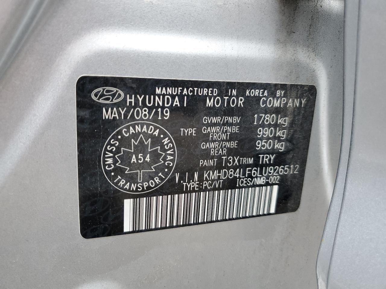 KMHD84LF6LU926512 2020 Hyundai Elantra Sel