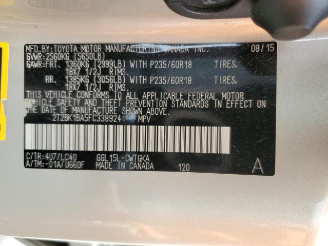 2015 Lexus Rx 350 Base VIN: 2T2BK1BA5FC338924 Lot: 54206614