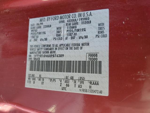 1999 Ford Ranger VIN: 1FTYR10V6XPB74389 Lot: 49885314