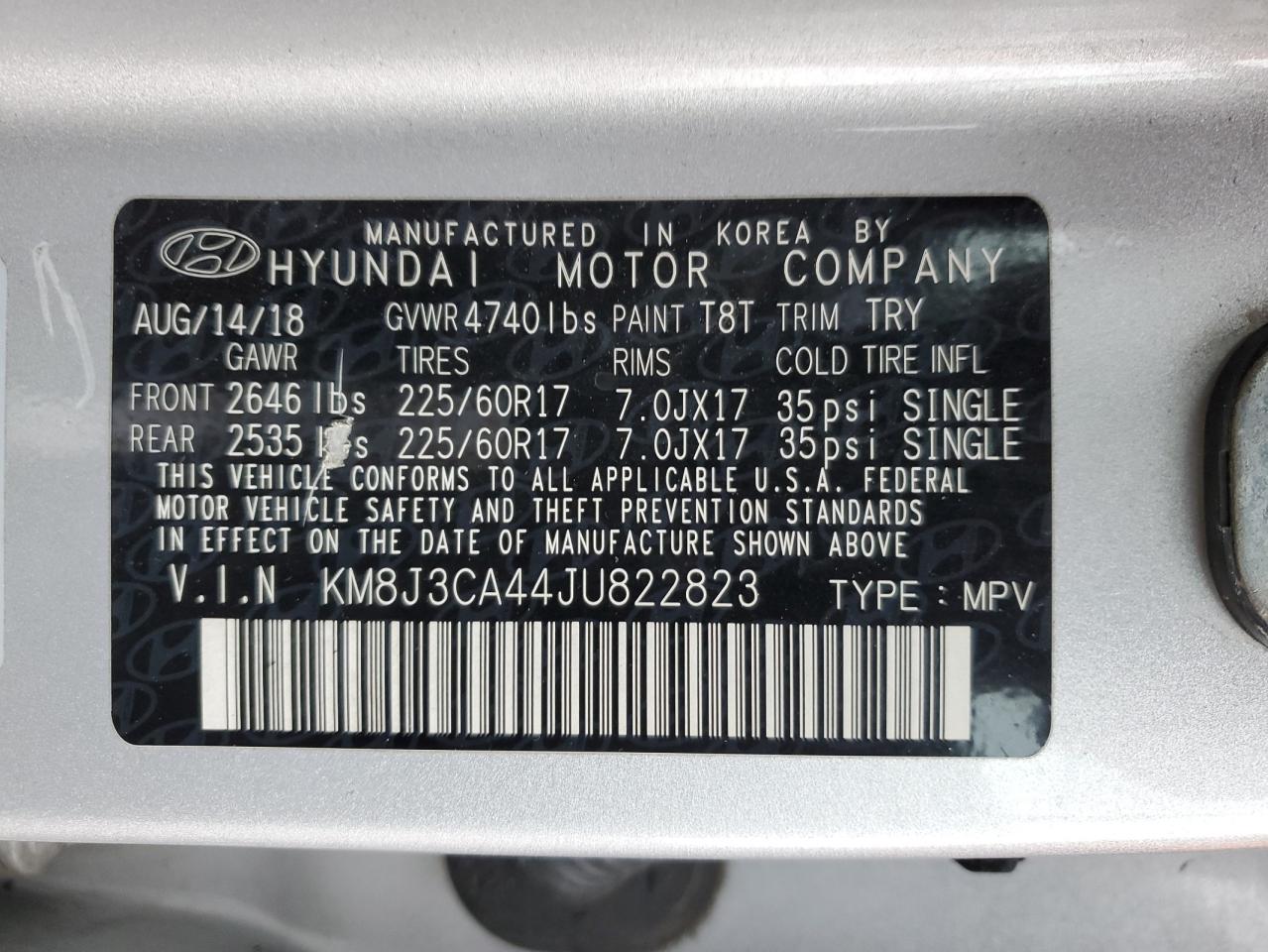 KM8J3CA44JU822823 2018 Hyundai Tucson Sel