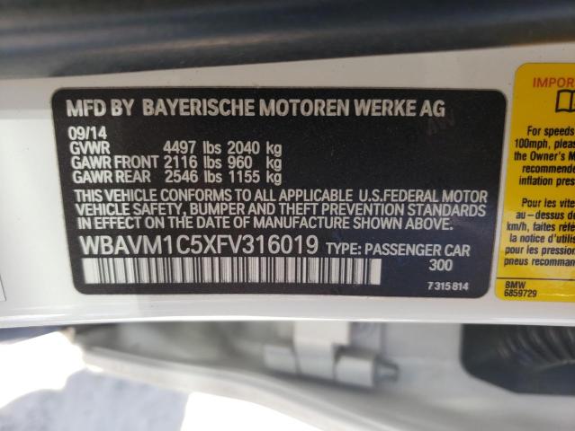 2015 BMW X1 Sdrive28I VIN: WBAVM1C5XFV316019 Lot: 50791584