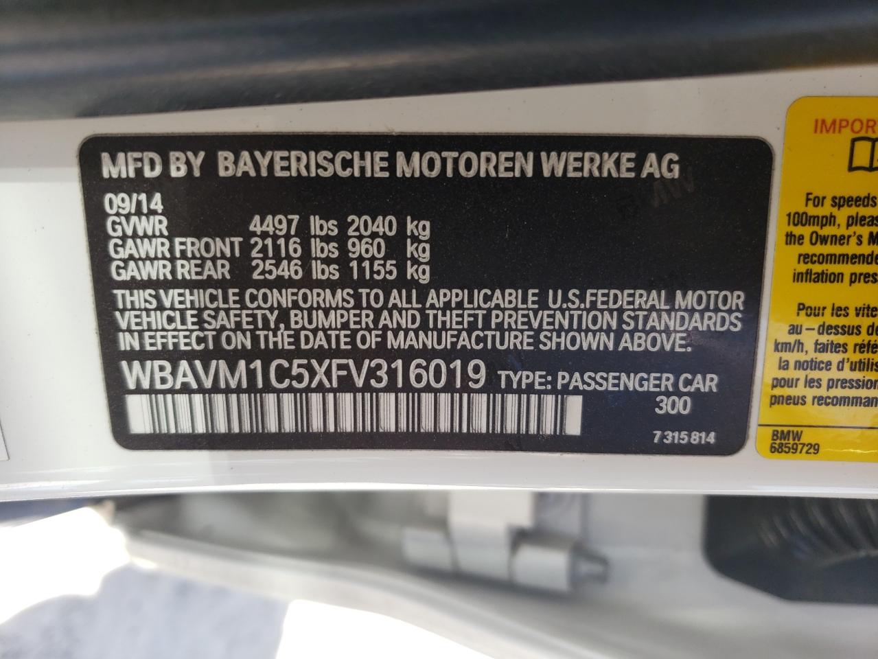 WBAVM1C5XFV316019 2015 BMW X1 Sdrive28I