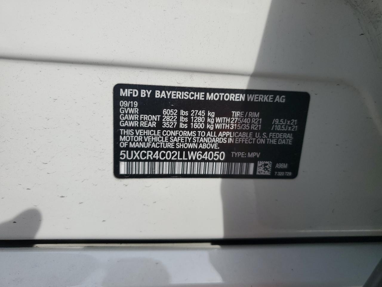 5UXCR4C02LLW64050 2020 BMW X5 Sdrive 40I