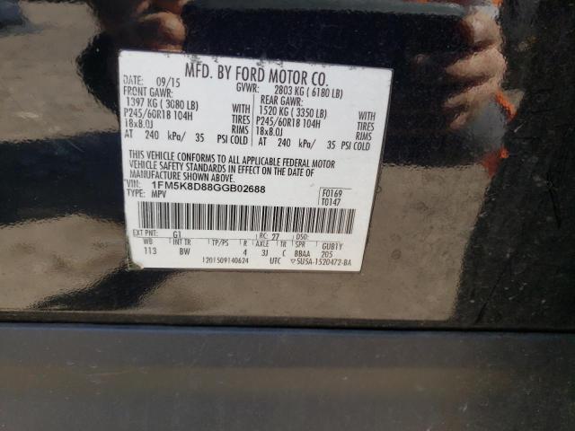 2016 Ford Explorer Xlt VIN: 1FM5K8D88GGB02688 Lot: 39191912