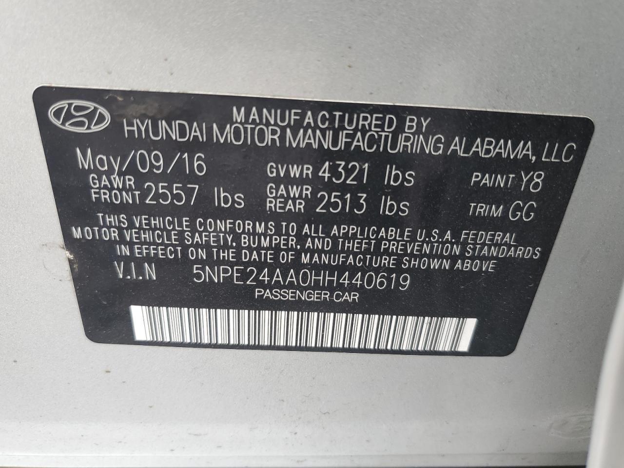 5NPE24AA0HH440619 2017 Hyundai Sonata Eco