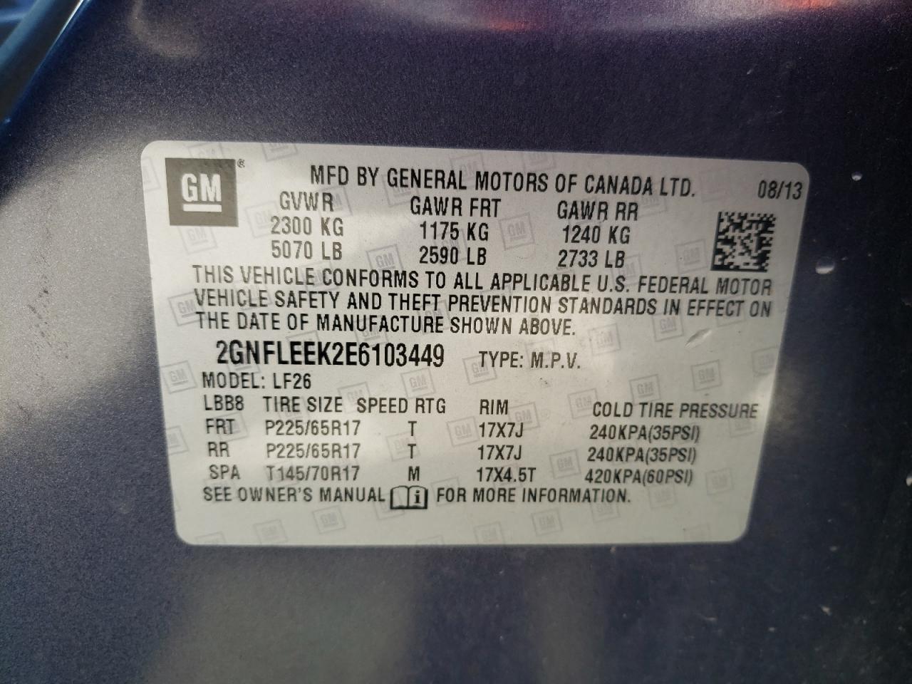 2GNFLEEK2E6103449 2014 Chevrolet Equinox Ls