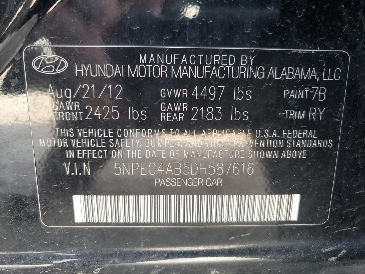 5NPEC4AB5DH587616 2013 Hyundai Sonata Se