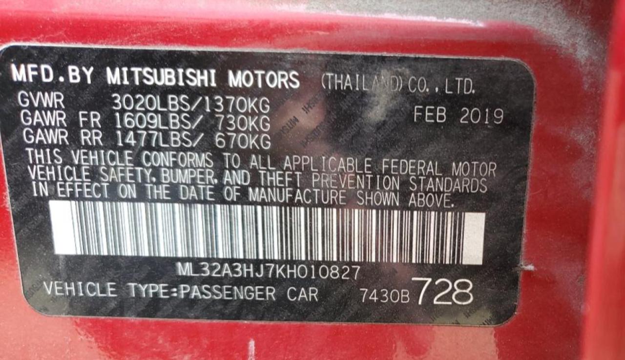 ML32A3HJ7KH010827 2019 Mitsubishi Mirage Es