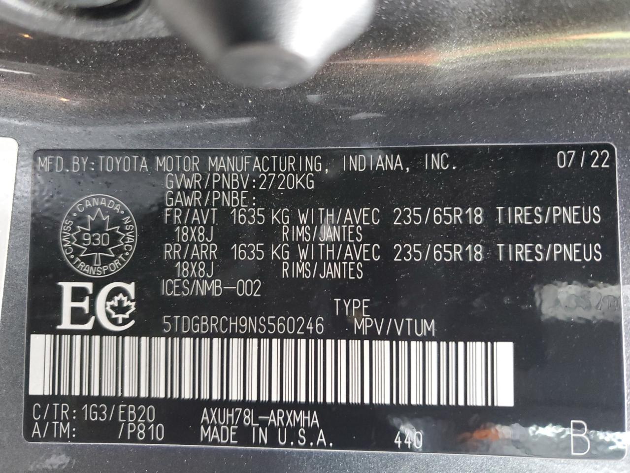 5TDGBRCH9NS560246 2022 Toyota Highlander Hybrid Xle