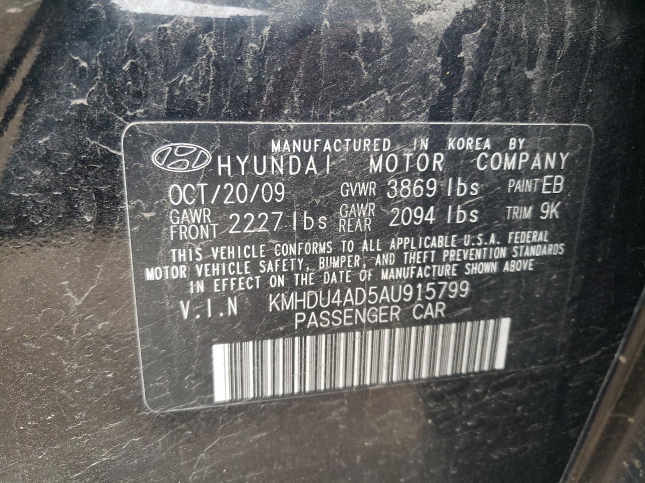 KMHDU4AD5AU915799 2010 Hyundai Elantra Blue