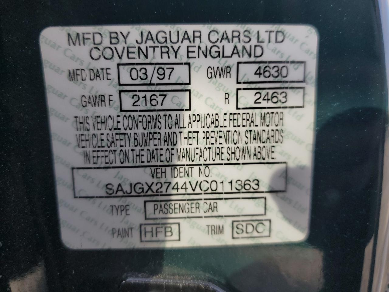 SAJGX2744VC011363 1997 Jaguar Xk8