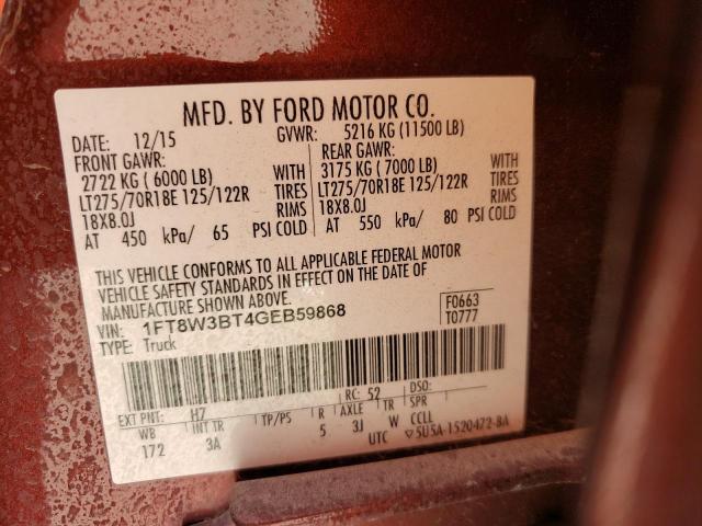 2016 Ford F350 Super Duty VIN: 1FT8W3BT4GEB59868 Lot: 50514264