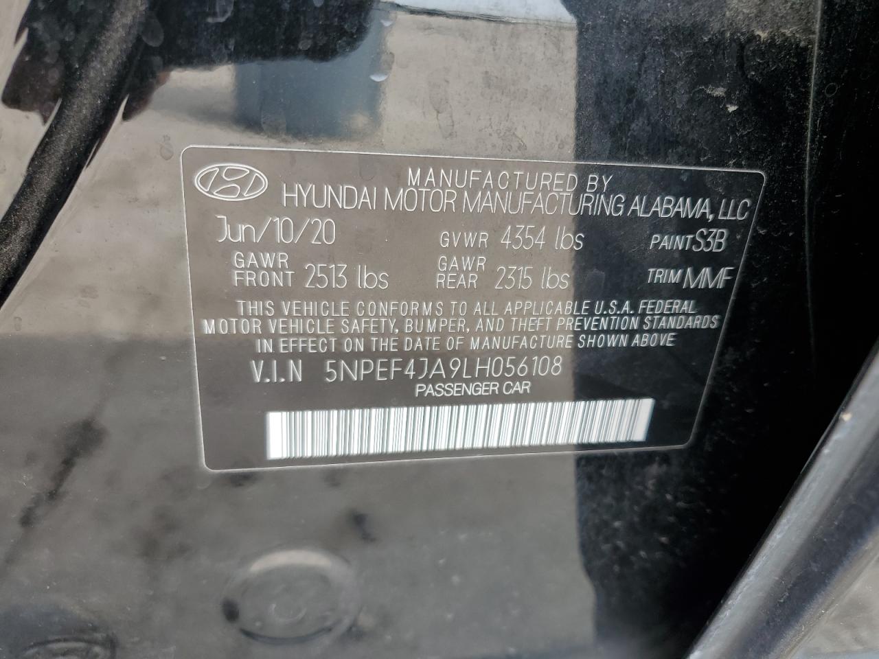 5NPEF4JA9LH056108 2020 Hyundai Sonata Sel