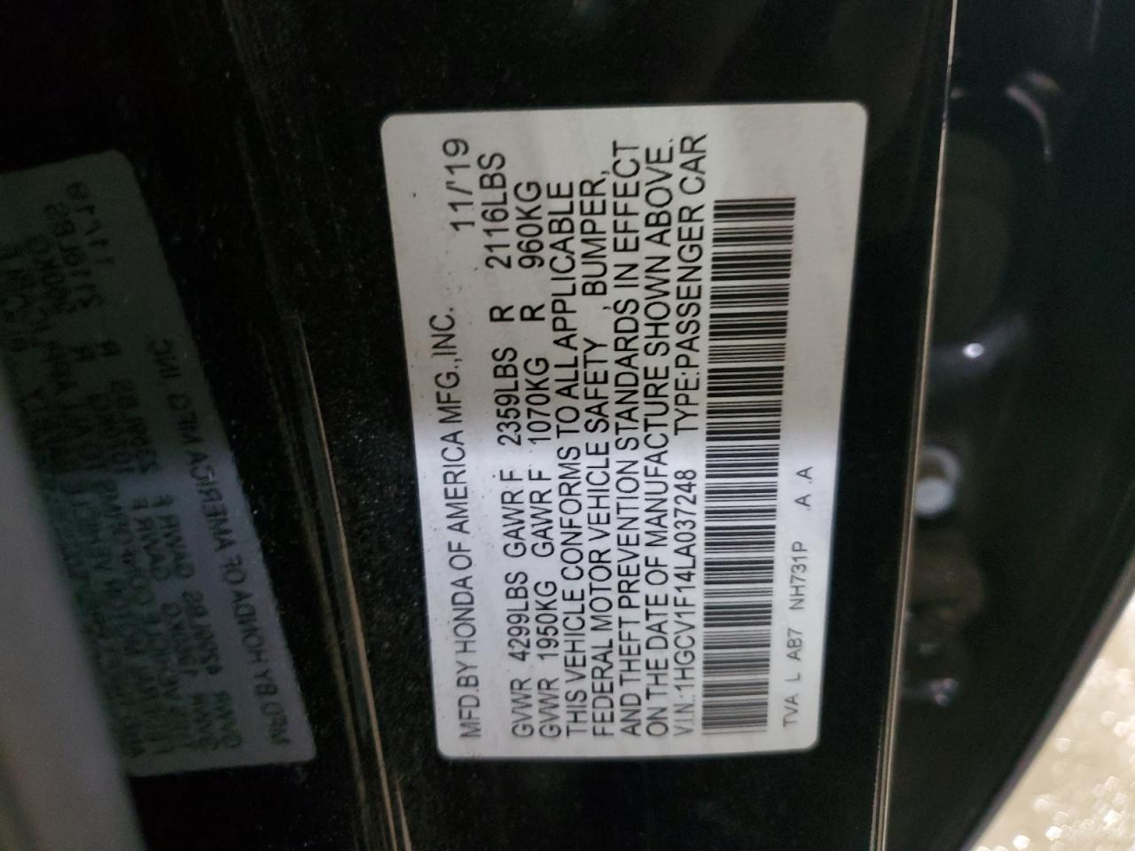 1HGCV1F14LA037248 2020 Honda Accord Lx