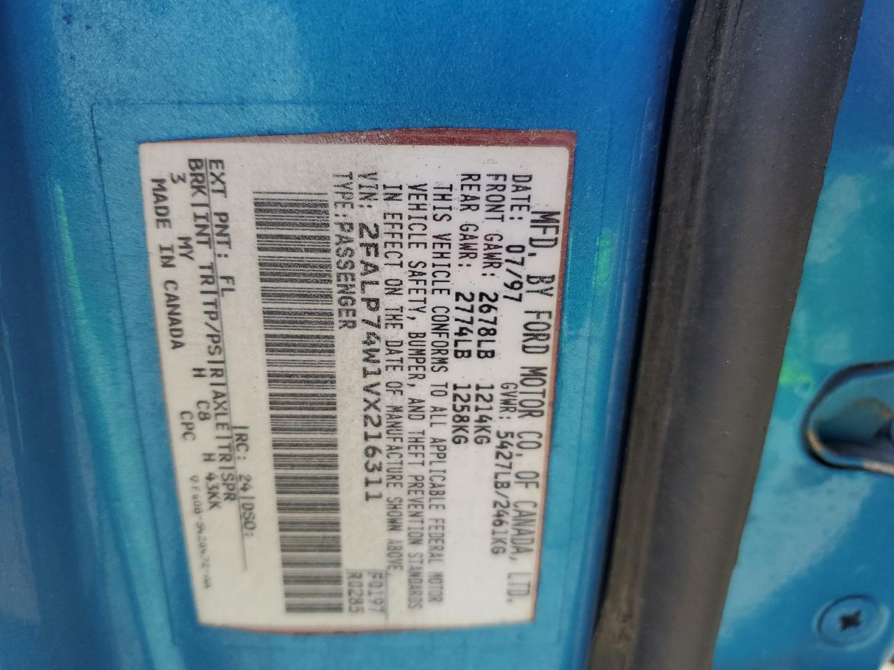 2FALP74W1VX216311 1997 Ford Crown Victoria Lx