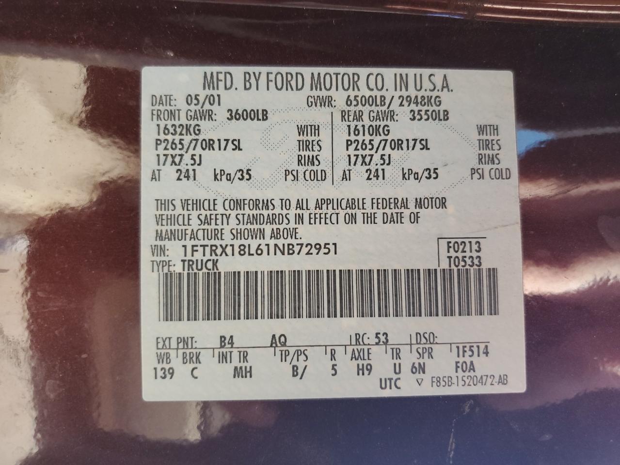 1FTRX18L61NB72951 2001 Ford F150