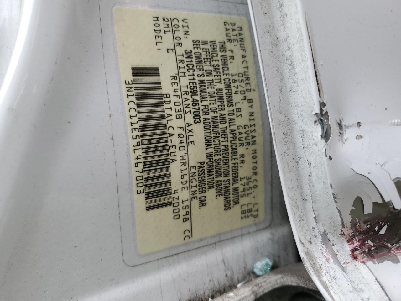 3N1CC11E59L467003 2009 Nissan Versa S