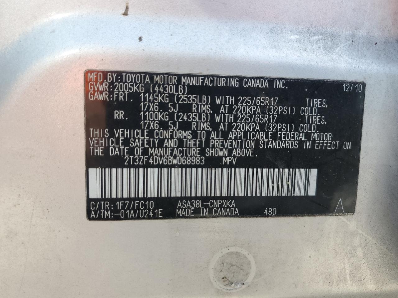 2T3ZF4DV6BW068983 2011 Toyota Rav4