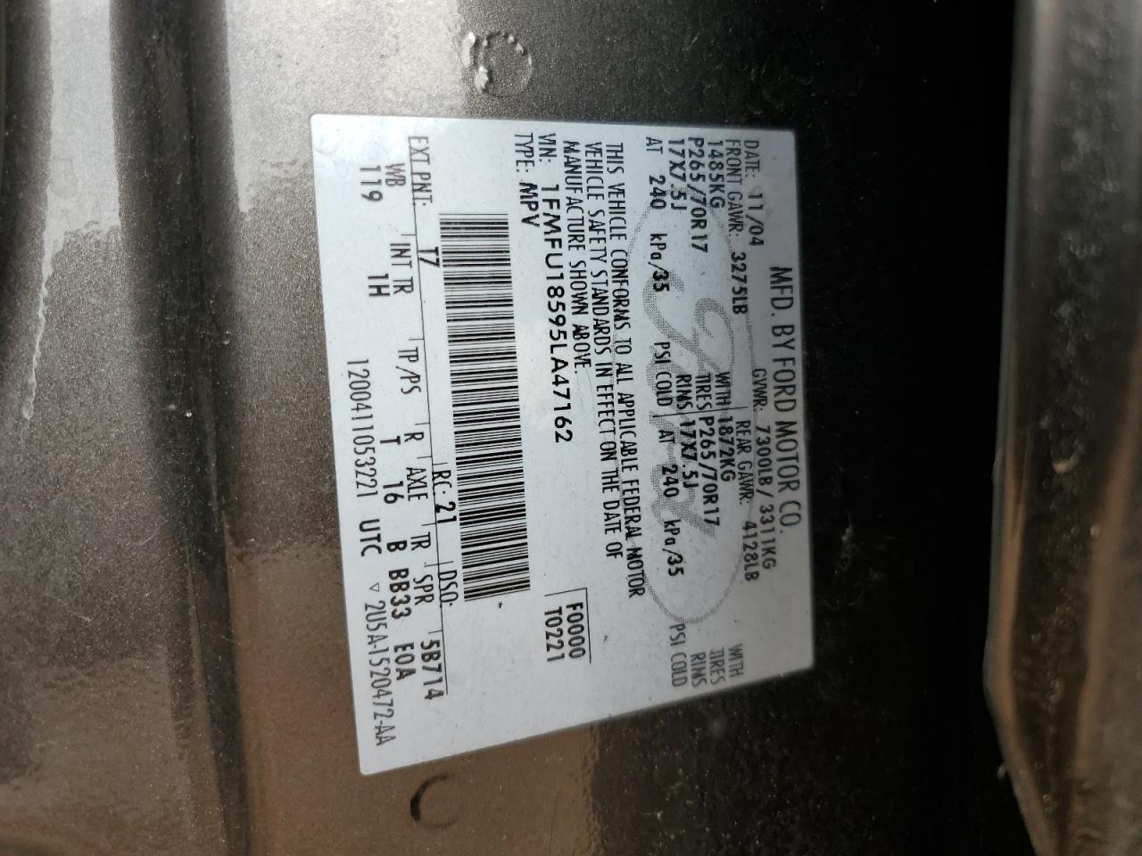 1FMFU18595LA47162 2005 Ford Expedition Eddie Bauer