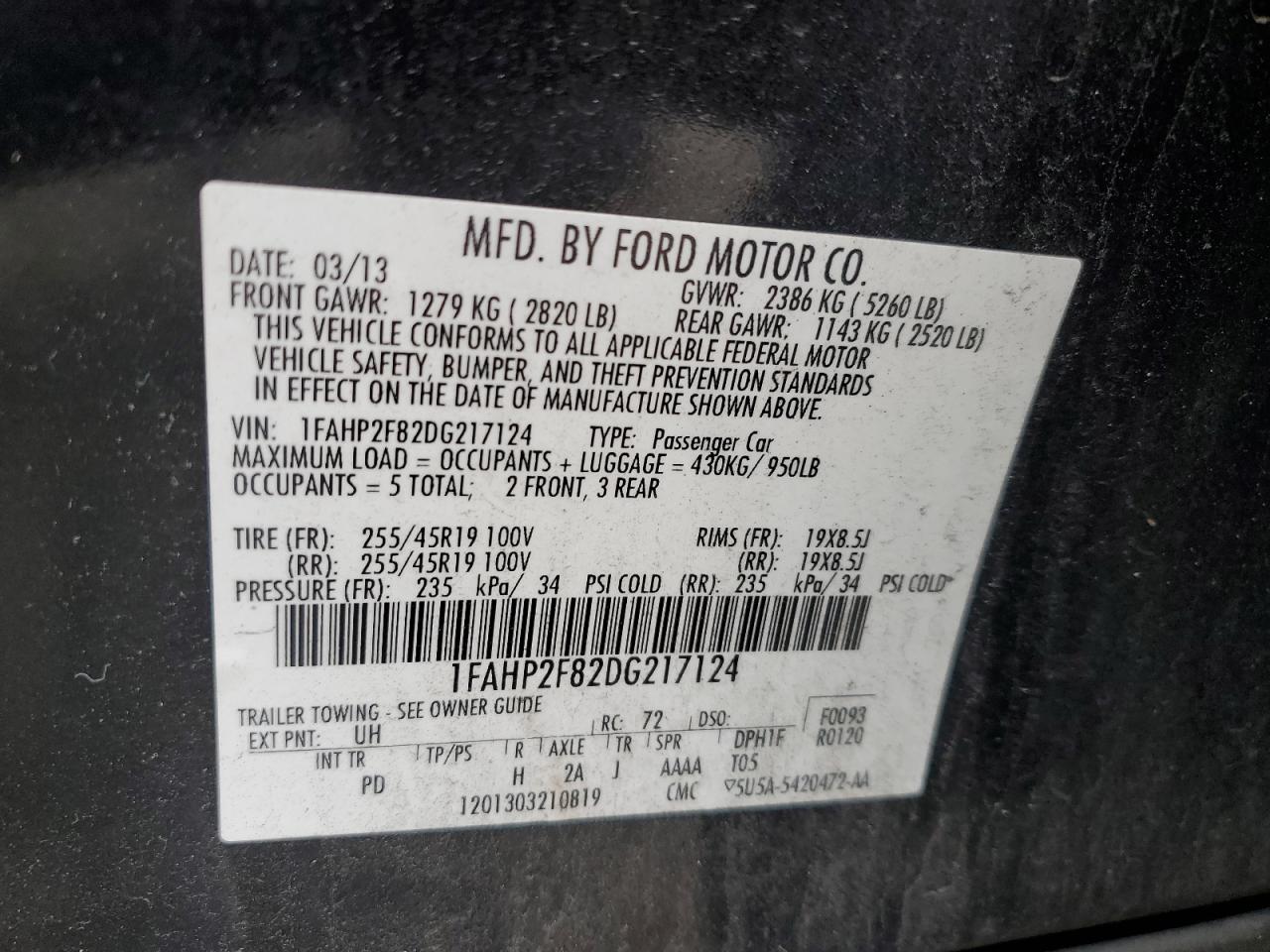 1FAHP2F82DG217124 2013 Ford Taurus Limited