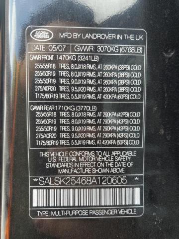 2008 Land Rover Range Rover Sport Hse VIN: SALSK25468A120605 Lot: 52335244