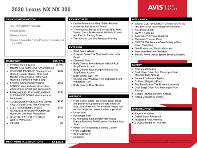 2020 LEXUS NX 300 JTJDARDZ7L5014946