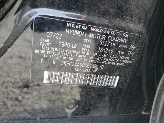 2022 Hyundai Accent Se VIN: 3KPC24A60NE182170 Lot: 50411314
