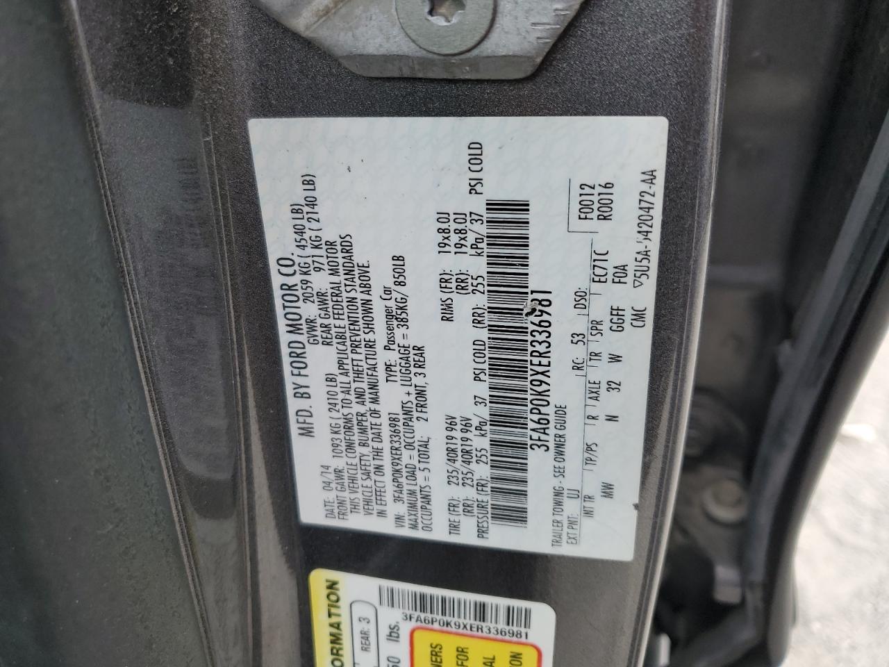 3FA6P0K9XER336981 2014 Ford Fusion Titanium