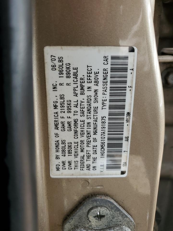 1HGCM56107A191875 2007 Honda Accord Value