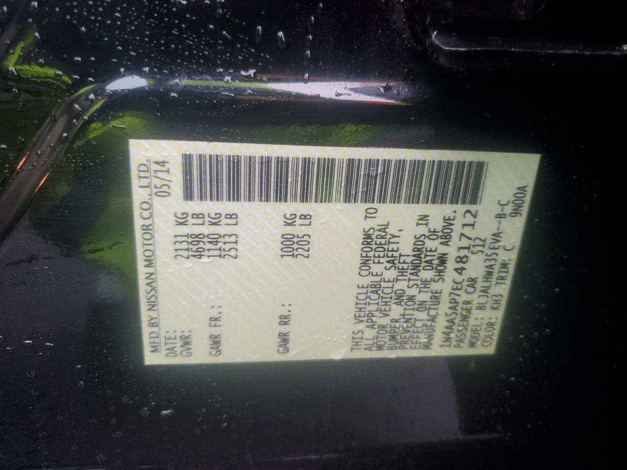 1N4AA5AP7EC481712 2014 Nissan Maxima S