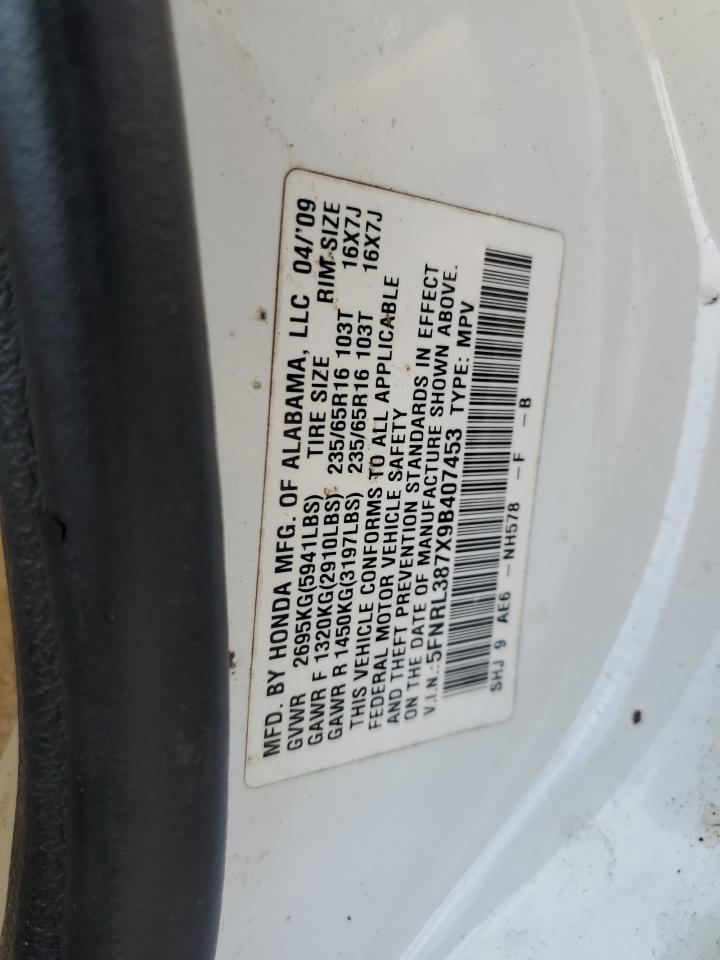 5FNRL387X9B407453 2009 Honda Odyssey Exl