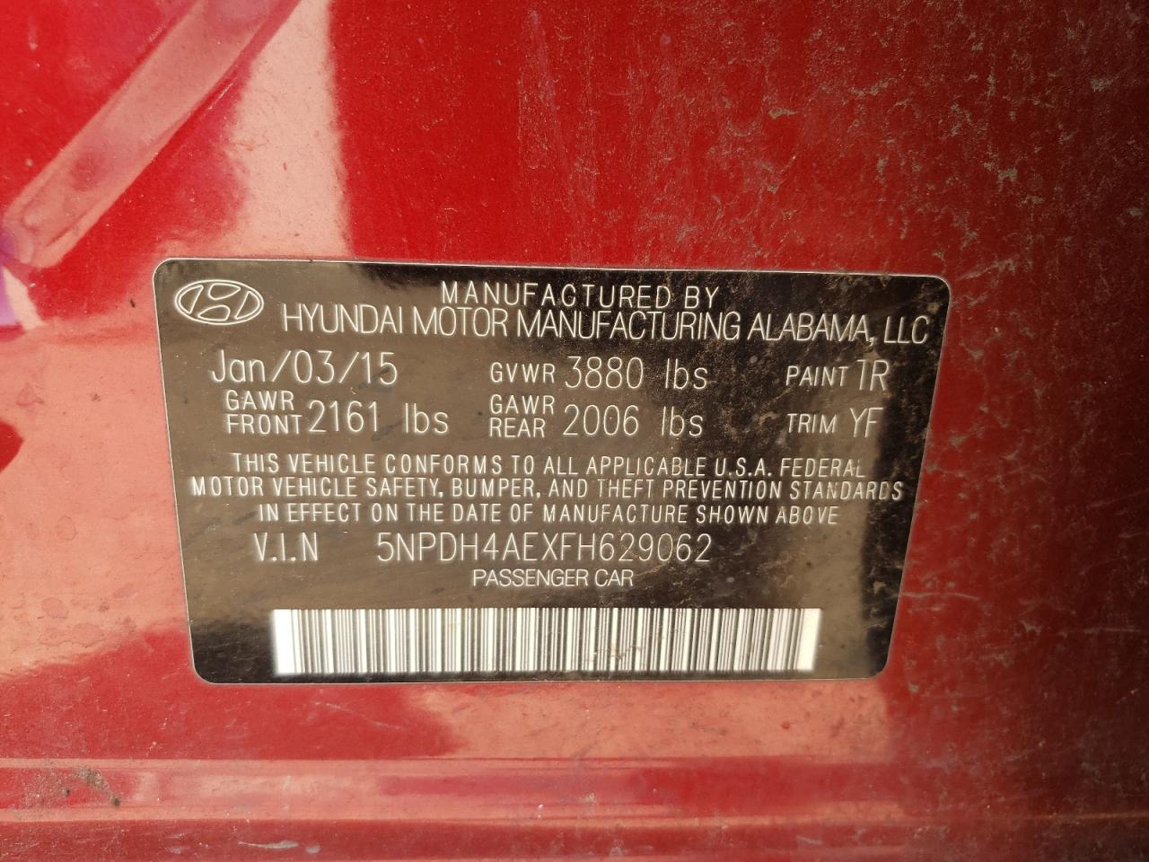 5NPDH4AEXFH629062 2015 Hyundai Elantra Se