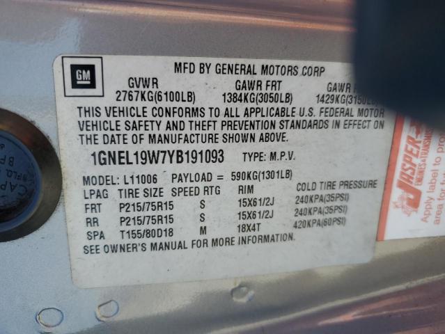 2000 Chevrolet Astro VIN: 1GNEL19W7YB191093 Lot: 52598714