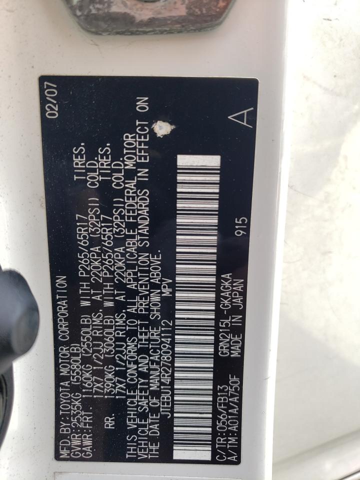 JTEBU14R278094112 2007 Toyota 4Runner Sr5