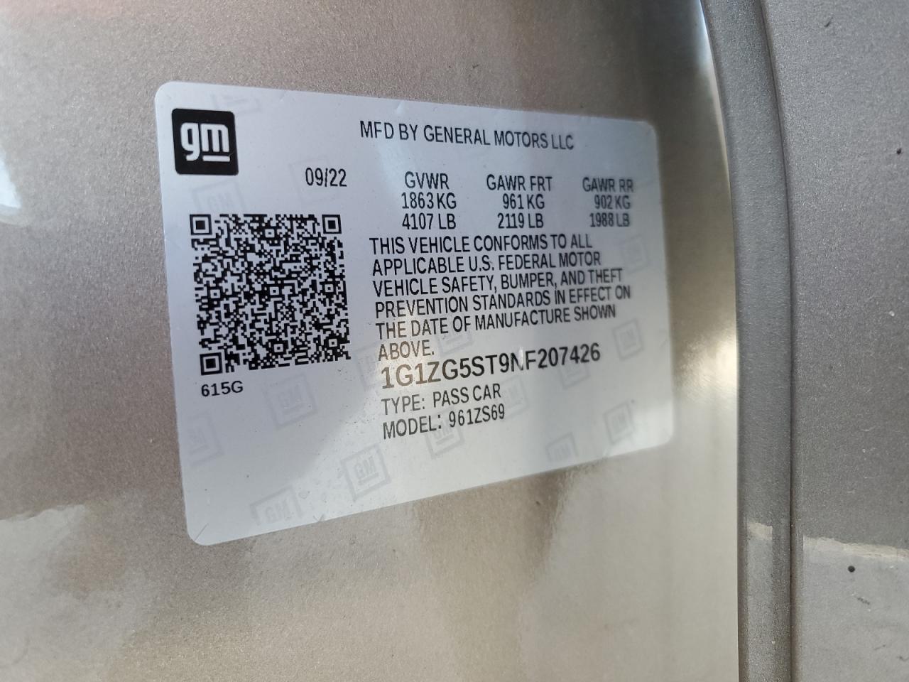 1G1ZG5ST9NF207426 2022 Chevrolet Malibu Rs