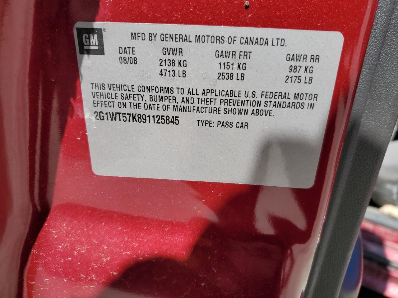 2G1WT57K891125845 2009 Chevrolet Impala 1Lt