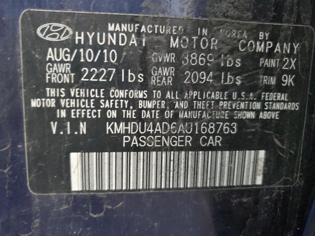 2010 Hyundai Elantra Blue VIN: KMHDU4AD6AU168763 Lot: 51094974