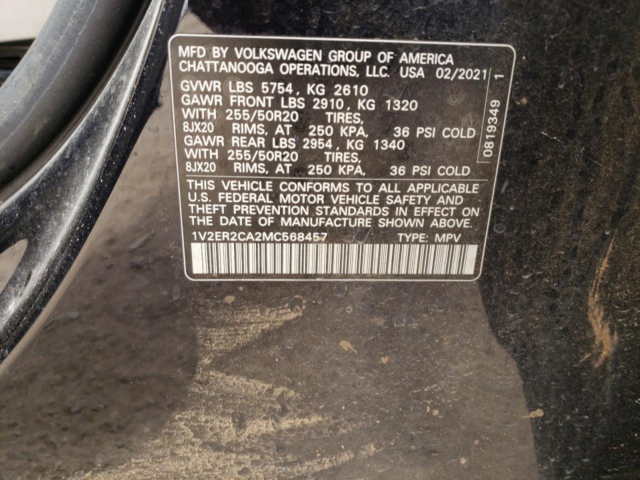 1V2ER2CA2MC568457 2021 Volkswagen Atlas Sel