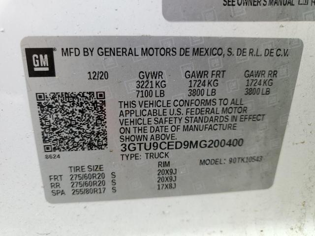 2021 GMC Sierra K1500 Elevation VIN: 3GTU9CED9MG200400 Lot: 50514644