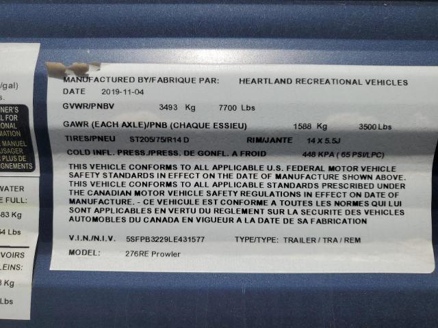 2020 Heart Land Travel Trl VIN: 5SFPB3229LE431577 Lot: 51595934