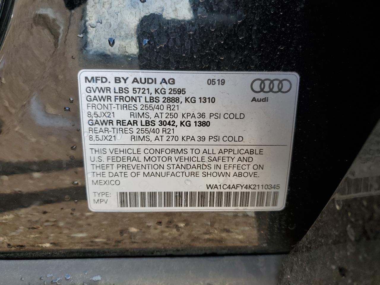 WA1C4AFY4K2110345 2019 Audi Sq5 Prestige