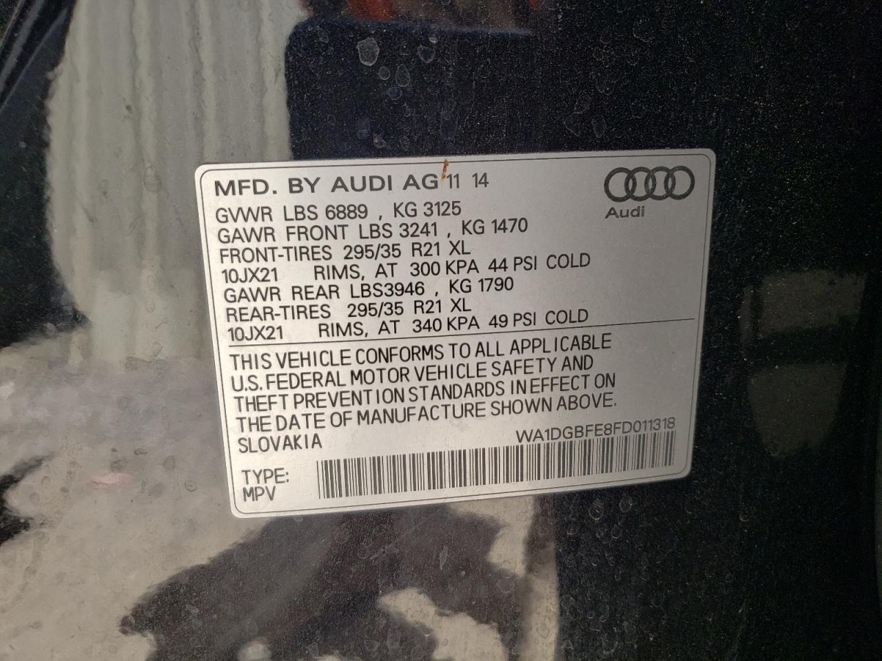 WA1DGBFE8FD011318 2015 Audi Q7 Prestige