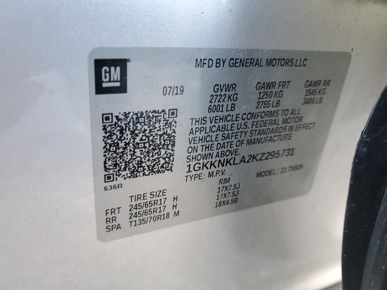 2019 GMC Acadia Sle vin: 1GKKNKLA2KZ295731