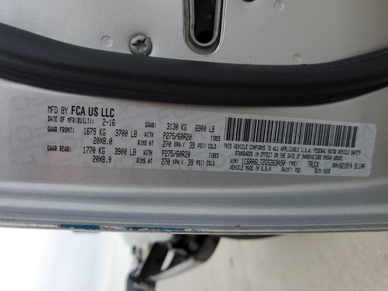 1C6RR6LT2GS263490 2016 Ram 1500 Slt