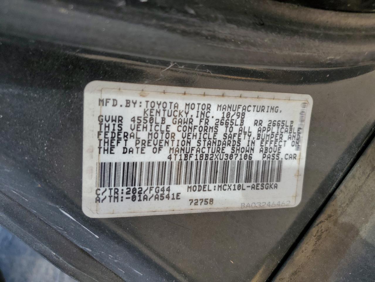 4T1BF18B2XU307106 1999 Toyota Avalon Xl