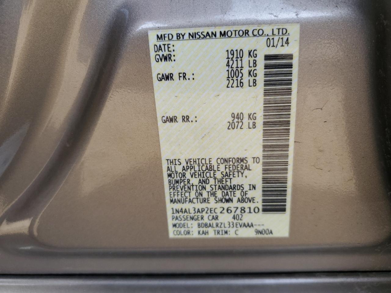 1N4AL3AP2EC267810 2014 Nissan Altima 2.5