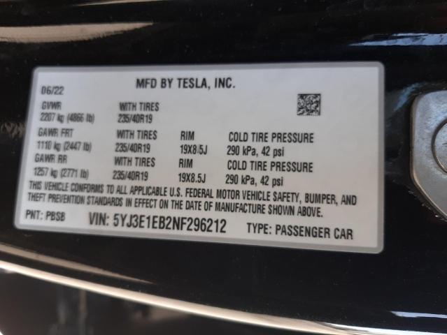 2022 TESLA MODEL 3 - 5YJ3E1EB2NF296212