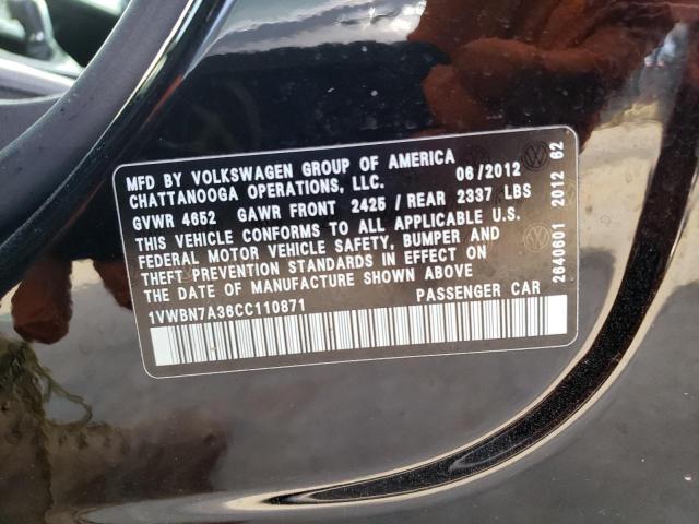 2012 Volkswagen Passat Se VIN: 1VWBN7A36CC110871 Lot: 51185594