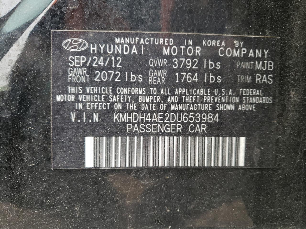 KMHDH4AE2DU653984 2013 Hyundai Elantra Gls